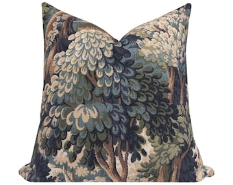 WINLEY || Designer Tapestry Inspired Pillow Cover, Into the Woods Pillow Cover, Jewel Tone, Forest Pillow Cover, Moody Pillow