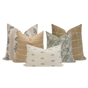 SOFA PILLOW COMBO || Set Of Five Designer Pillow Covers, Neutral Pillow Combo, Sofa Pillow Combo, Sectional Pillow Set, Pillow Combo