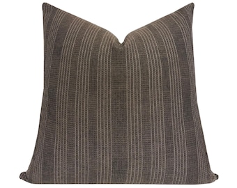 ASHER || Dark Brown Striped Pillow Cover, Earthy Brown Neutral Pillow, Farmhouse Pillow, Brown Striped Pillow, Boho Pillow, Neutral Pillow