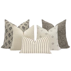 SOFA PILLOW COMBO || Set Of Five Designer Pillow Covers, Neutral Pillow Combo, Sofa Pillow Combo, Sectional Pillow Set, Neutral Pillow Set