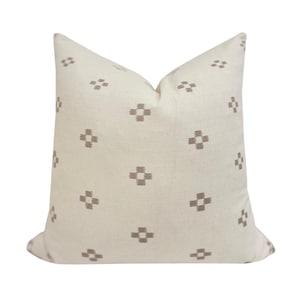 AUDREY || Chiang Mia Pillow Cover, Cream with Taupe Squares, Earthy Neutral Beige, Farmhouse Pillow, Boho Pillow, Western Pillow