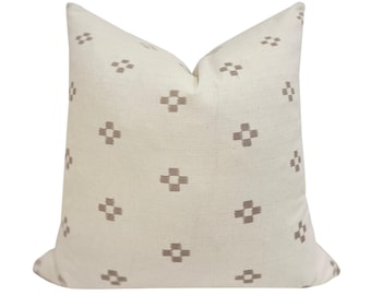 AUDREY || Chiang Mia Pillow Cover, Cream with Taupe Squares, Earthy Neutral Beige, Farmhouse Pillow, Boho Pillow, Western Pillow