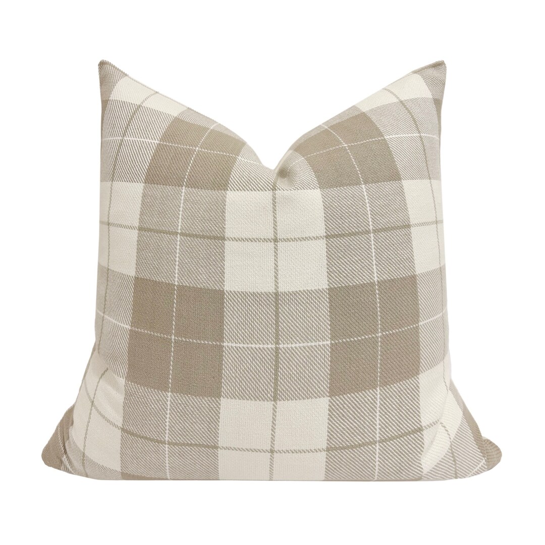 NATE || Neutral Windowpane Pillow Cover, Designer Pillow, Tan and White ...