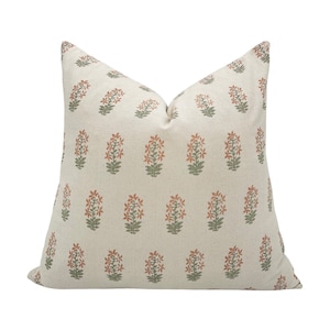 LILY CREAM || Cream Floral Block Pillow Cover, Ivory, Rust, Neutral, Spring Botanical Farmhouse Pillow,  | 18x18 | 20x20 | 22X22 |