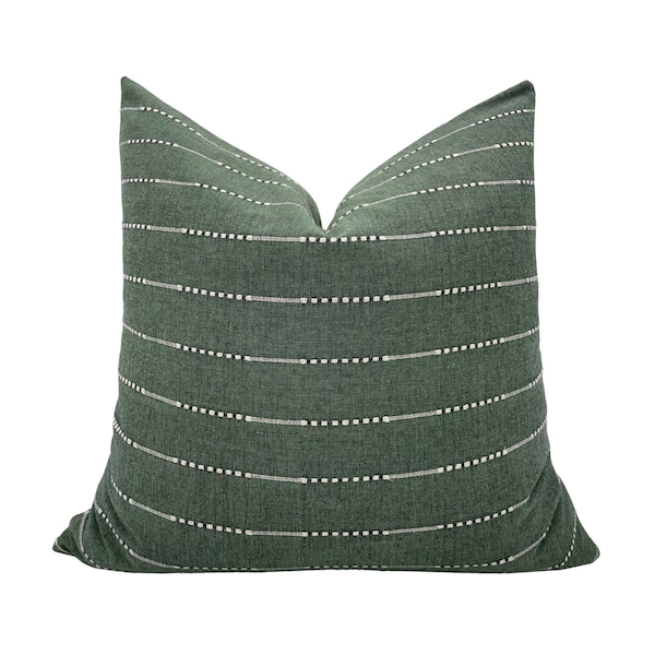 BERKLEY GREEN || Green with White Stripes Pillow Cover, Vintage Green Pillow, Striped Pillow, Farmhouse Pillow, Bohemian Pillow