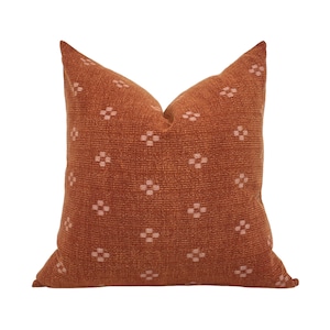 AUDREY RUST  || Rust with Cream Squares Pillow Cover, Modern Farmhouse or Bohemian Pillow, Lumbar, Rust Western Pillow, Cute Western Pillow