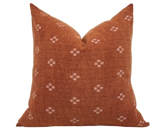 AUDREY RUST  || Rust with Cream Squares Pillow Cover, Modern Farmhouse or Bohemian Pillow, Lumbar, Rust Western Pillow, Cute Western Pillow