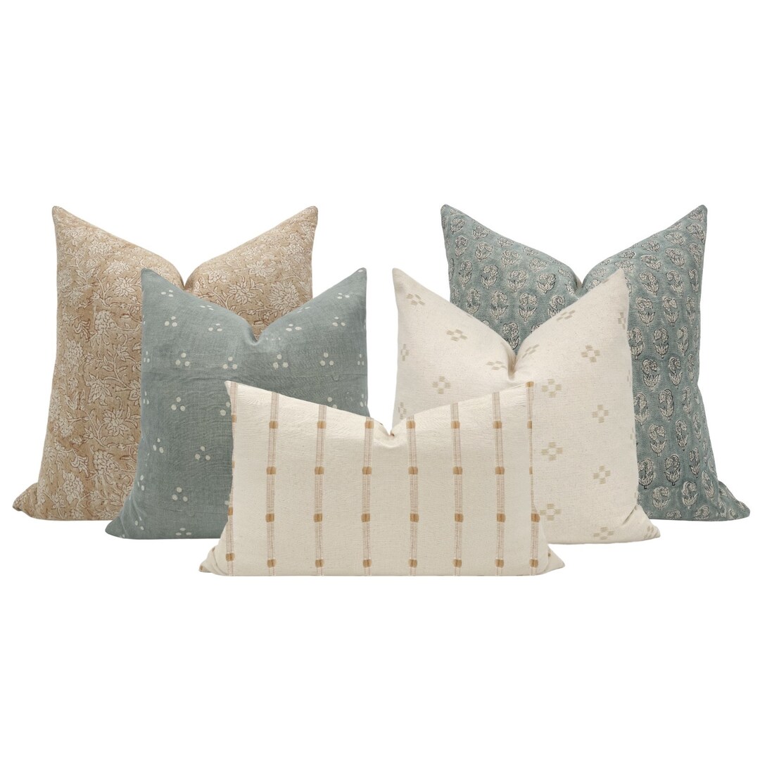 SOFA PILLOW COMBO Set of Five Designer Pillow Covers, Neutral Pillow
