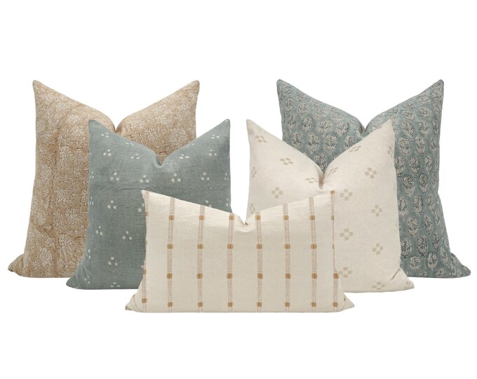 SOFA PILLOW COMBO Set of Five Designer Pillow Covers, Neutral Pillow