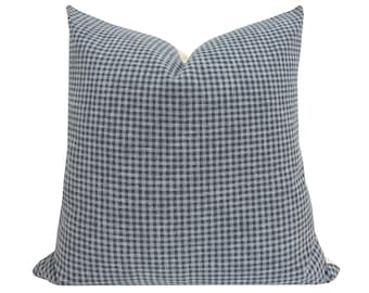 MILLIE || Blue Gingham Pillow Cover, Blue Pillow, Checkered Pillow, Gingham Ruffle Lumbar Pillow, Blue Gingham Pillow