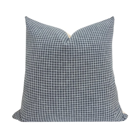 MILLIE || Blue Gingham Pillow Cover, Blue Pillow, Checkered Pillow, Gingham Ruffle Lumbar Pillow, Blue Gingham Pillow