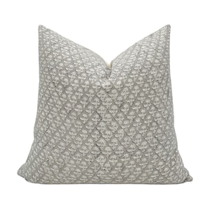 LUNA || Designer Floral Linen Pillow Cover, Gray Floral Pillow, Hand Block Print Pillow, Block Linen Pillow, Grey Floral Pillow
