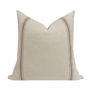 EZRA || Brown Striped Pillow Cover, Neutral Pillow, Farmhouse Pillow, Boho Pillow, Neutral Cream and Brown Pillow, Modern Pillow Cover