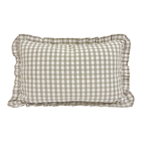 RACHEL || Taupe Gingham Check Pillow Cover, Designer Pillow, Neutral Pillow, Checkered Pillow, Gingham Ruffle Lumbar Pillow, 14x20