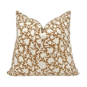 EMMA || Rust Floral Pillow Cover, Handblock Peach Tangerine Modern Home Decor, Fall Accent Pillow | 18x18 | 20x20 | 22x22 |