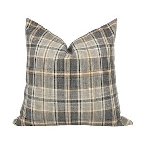 VERONICA || Gray Plaid Pillow Cover, Fall Pillow Cover, Modern Farmhouse, Plaid Pillow Cover, Plaid Lumbar Pillow, Gray Plaid Pillow