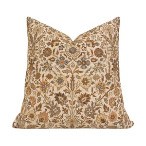 EMBER  || Tan Floral Pillow Cover, Beige Floral Pillow, Fall Pillow Cover, Brown Floral Pillow Cover, Earthy Tan Pillow