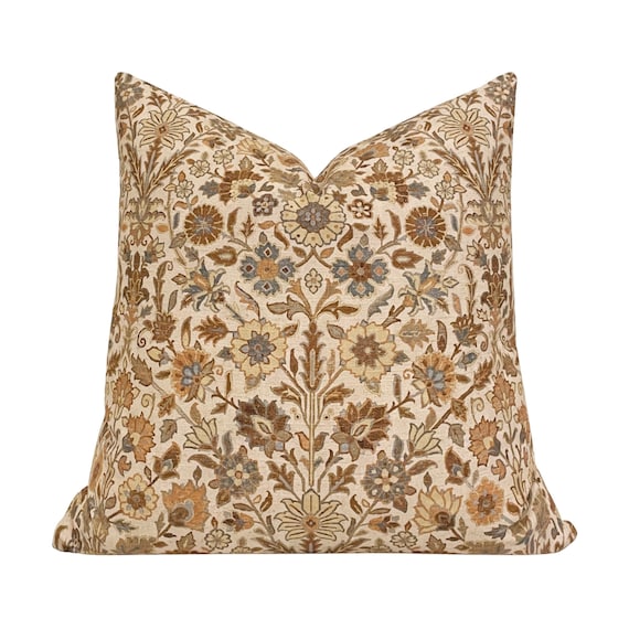 EMBER  || Tan Floral Pillow Cover, Beige Floral Pillow, Fall Pillow Cover, Brown Floral Pillow Cover, Earthy Tan Pillow