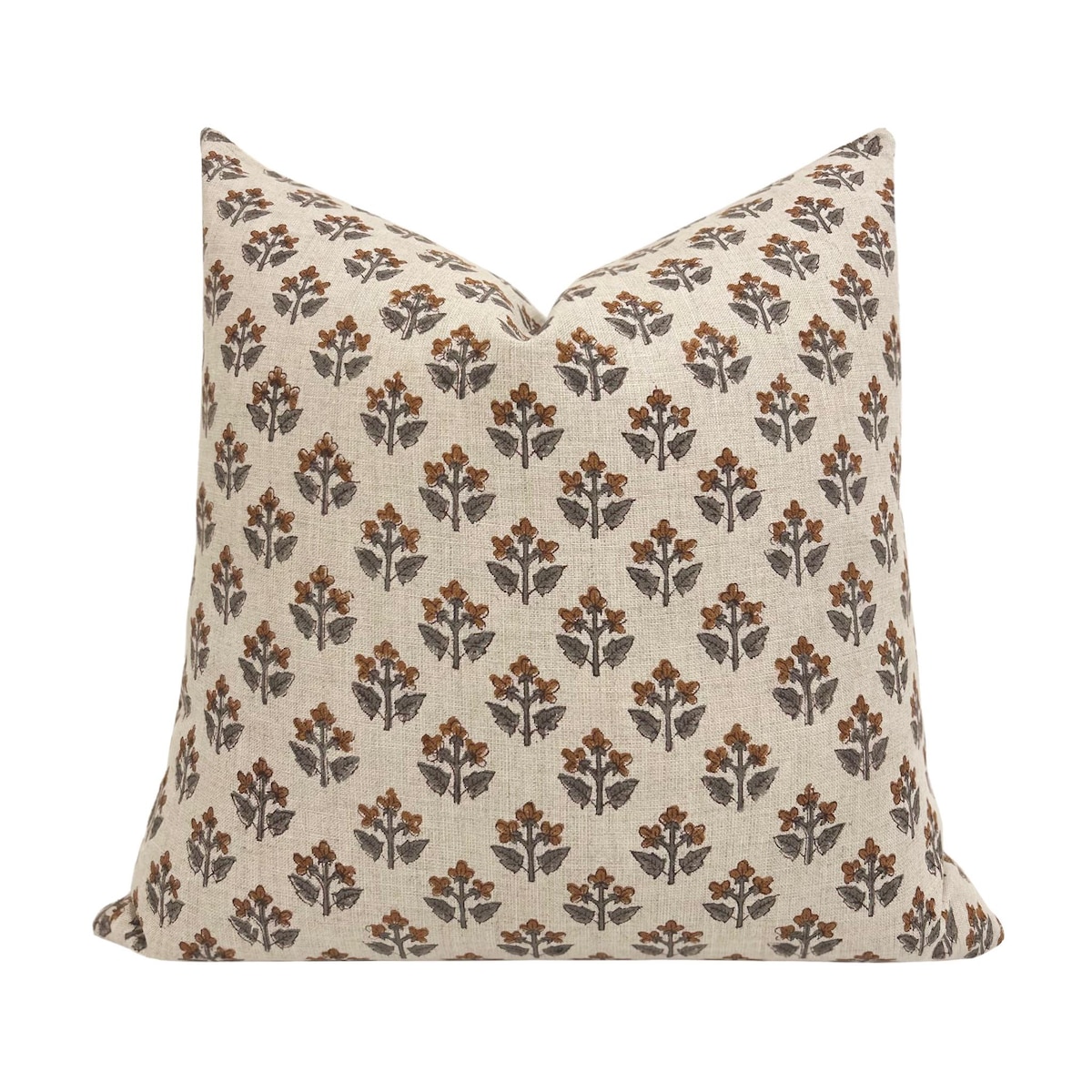 MARGO Designer Floral Linen Pillow Cover, Brown and Sage Floral Pillow Cover, Block Print Linen Pillow, Small Floral Pillow - Etsy