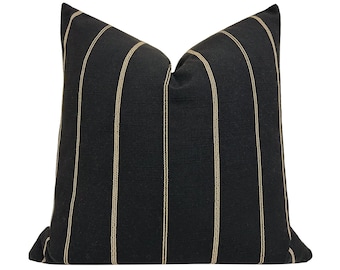 LIAM || Black Striped Pillow Cover, Designer Pillow, Moody Pillow Cover, Striped Pillow, Heavyweight Black Pillow, Black Boho Pillow