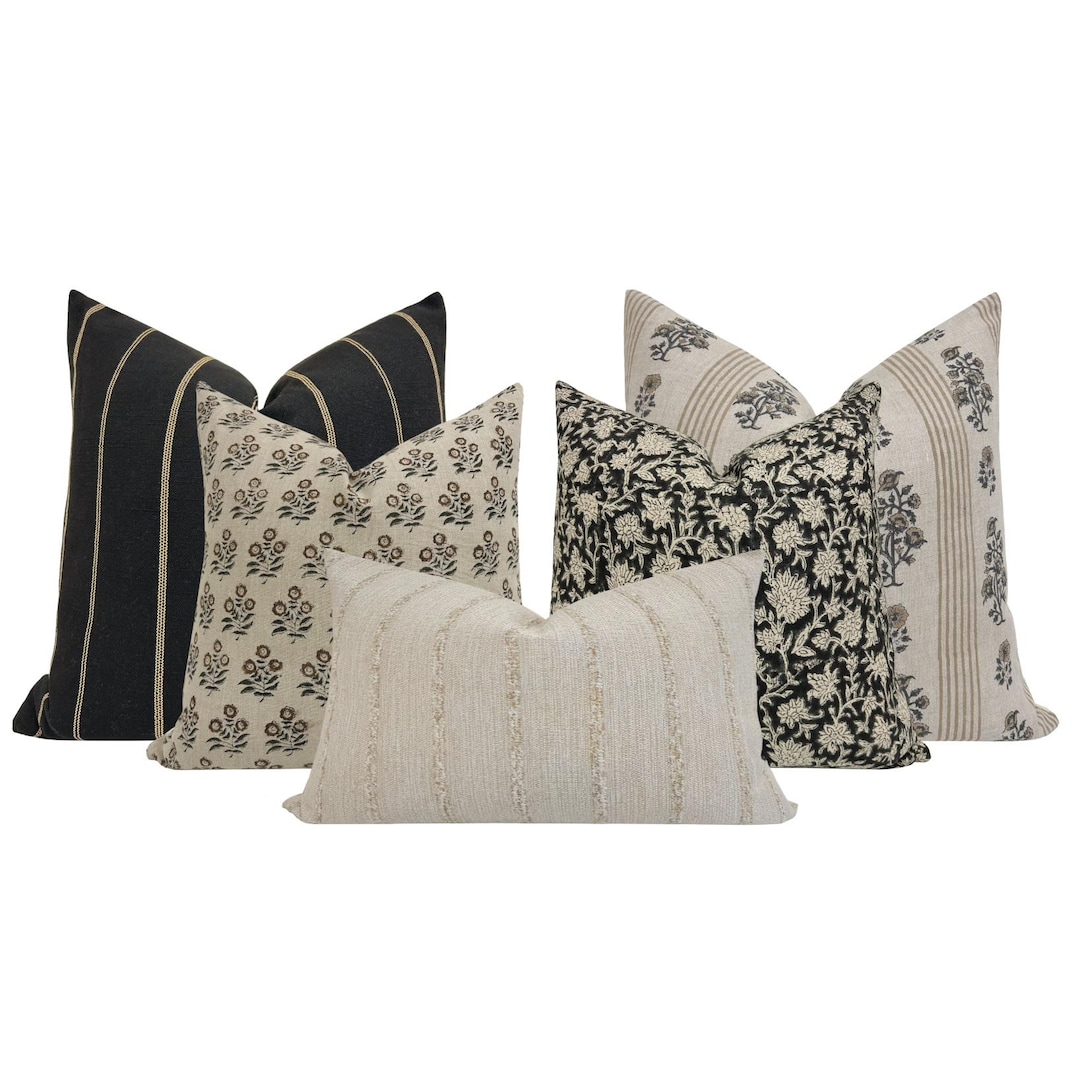 SOFA PILLOW COMBO || Set Of Five Designer Pillow Covers, Neutral Pillow Combo, Sofa Pillow Combo, Sectional Pillow Set, Pillow Set