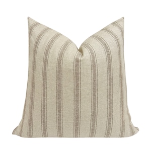 MIA || Designer Creamy Ivory Pillow Cover, Brown Striped Pillow, Boho Pillow, Farmhouse Pillow