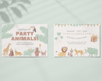 Fun Little Boy Birthday Invitation, Party Animals Canva Template, Birthday Party Animals Jungle Theme, Editable Birthday Invitation