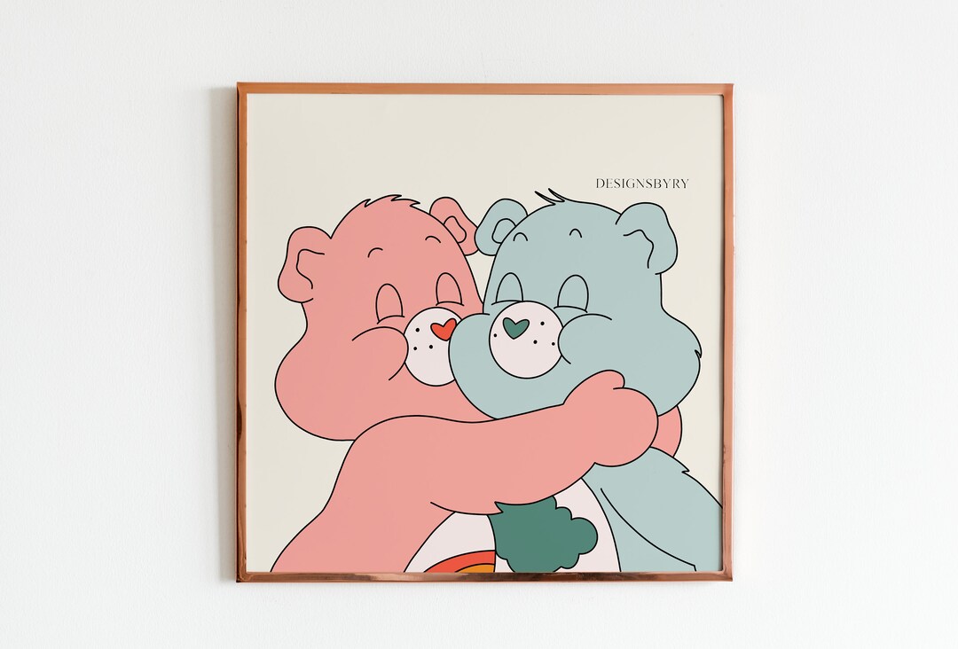 Pink and Blue Bear Art, Wall Decor, Wall Art Decor, Wall Prints, Pink