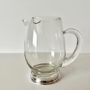 Vintage Hand Blown Glass Pitcher: Sterling Silver Base, Mid-Century Martini Server