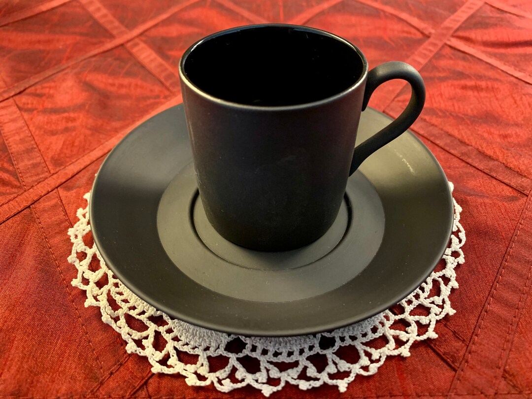 Rare Vintage Wedgwood Black Basalt Demitasse Cup and Saucer Set Bond