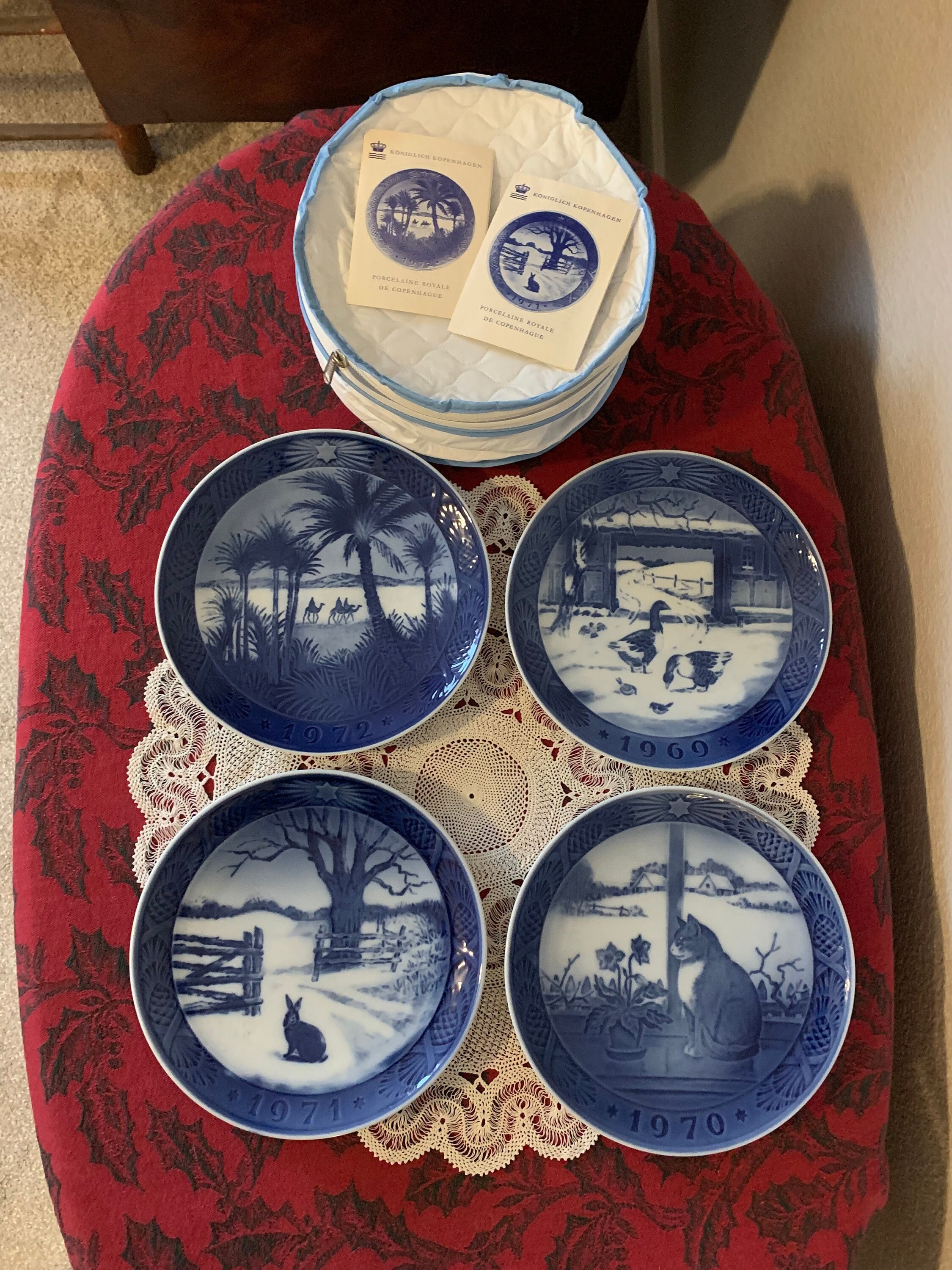 Royal Copenhagen Christmas Plates Set: 1969-1972 Blue White 