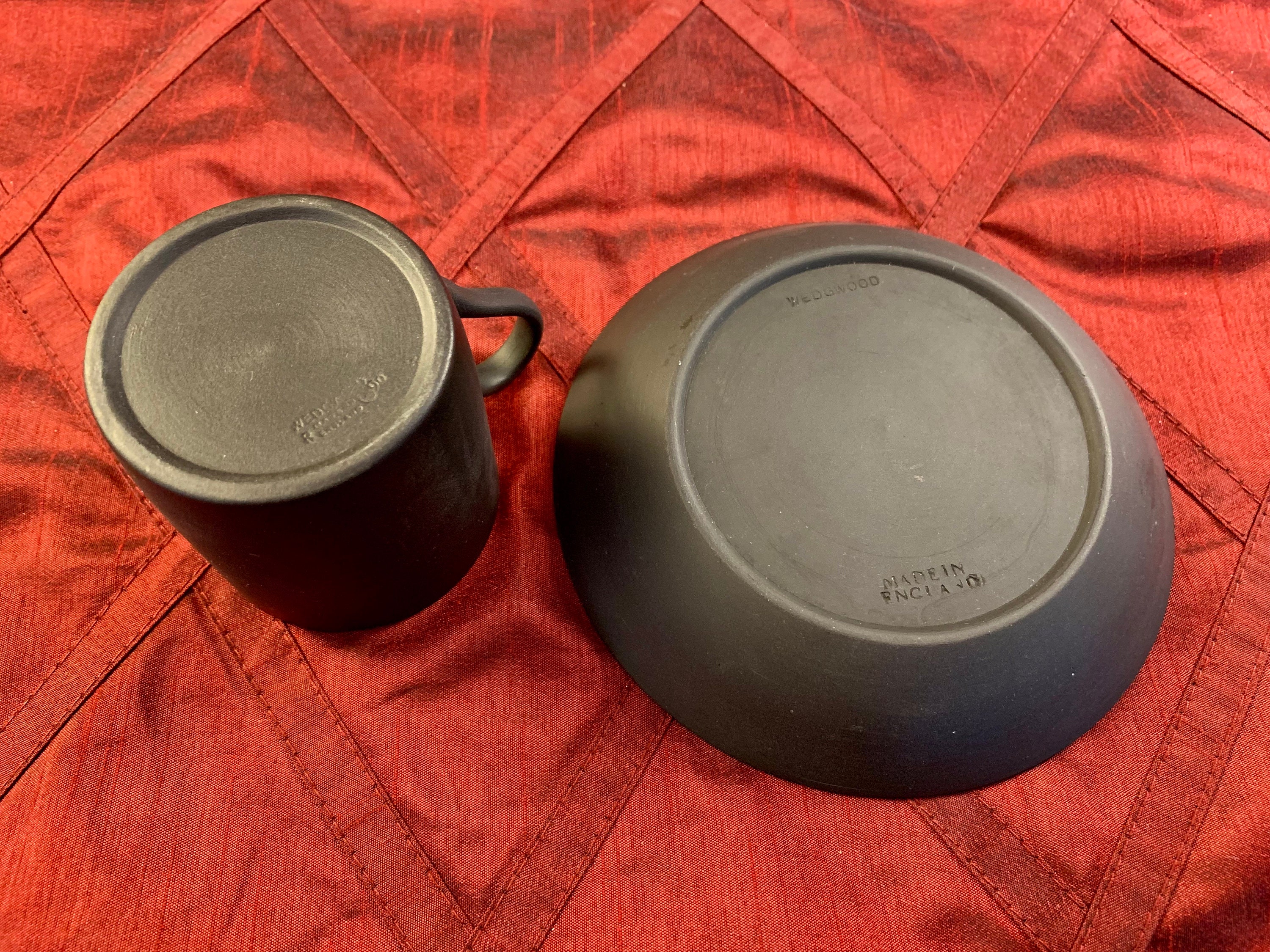 Rare Vintage Wedgwood Black Basalt Demitasse Cup and Saucer Set Bond