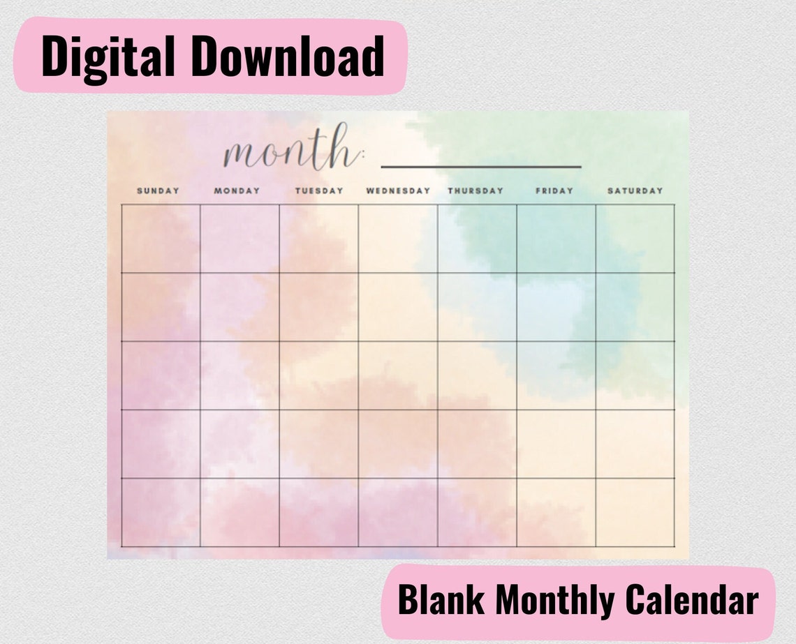 Blank Calendar Template Pastel Calendar Printable Calendar - Etsy