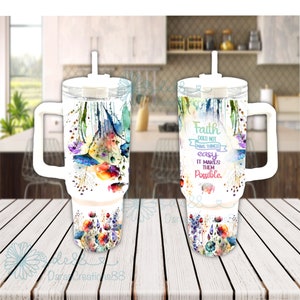 Faith Tumbler With Handle | Christian Tumbler 40 OZ Tumbler With Handle | Sublimation 40 OZ Tumbler | Holographic Tumbler | Faith Tumbler