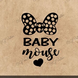 May include: Black and white polka dot bow with the text "BABY mouse" and a small black heart below.