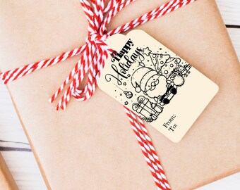 Kerstman SVG, Kerst gunst Tags Vakantie Cadeau Tags, Merry Christmas Holiday Tags, Vakantie Labels Download Afdrukbaar, Santa Silhouet