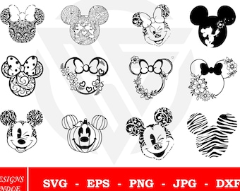 Mickeyy Mouse Svg, Minniee Mouse Svg, Minniee Head Svg, Family Trip Bundle Svg, Mickey Head Svg, Head Silhouette Png, Castle Mouse Head Svg