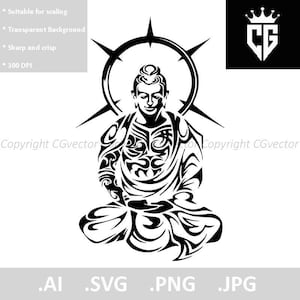Buda adesivo bandanna cartão de presente máscara tatuagem adesivo arte design logotipo svg png jpg clipart vetor corte arquivo