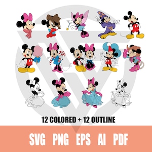 Micky Maus Minnie Maus Bundle, Micky Maus Minnie Maus, Micky Maus Minnie Maus, Clipart Malseiten, Mickey Cricut Datei