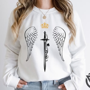 Wings with Sword and Shield Couple SVG, Cute Couple Angel Wings SVG, Wings Sword with flower Shield Couple Design Cut Files for Cricut
