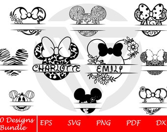 Minnie Head Monogram Wreath Bundle Svg, Mickey Mouse Monogram Svg, Minnie Mouse Monogram Svg, Minnie Head Bundle, Mickey Mouse Silhouette