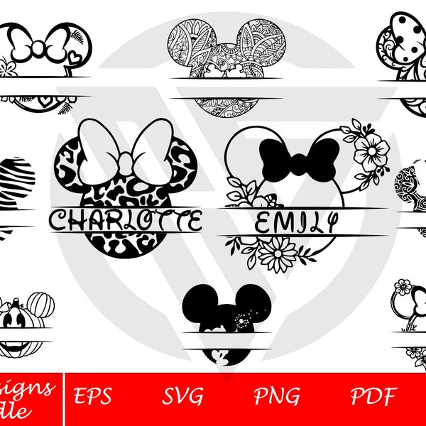 Couronne monogramme Minnie Head Bundle Svg, Svg monogramme Mickey Mouse, Svg monogramme Minnie Mouse, Bundle Head Minnie, Silhouette Mickey Mouse