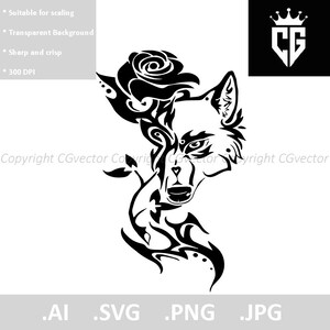 Wolf Flower Illustration Animal Sticker Bandanna Gift Card Mask Tattoo Sticker Art Design Logo SVG PNG JPG Clipart Vector Cut Cutting File