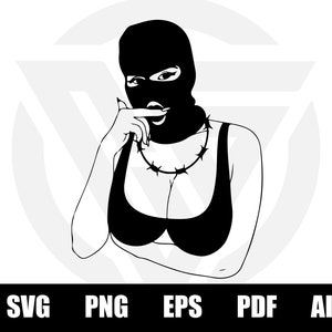 Chica mala con máscara SVG, Gangster Girl Mask Car Calcomanía SVG, Bad Bitch Ski Mask Girl Svg Digital Print Cricut File, Camiseta mínima tatuaje chica