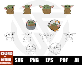 Paquete de bebé en capas Svg, Star Baby PNG, Paquete de páginas para colorear de imágenes prediseñadas en capas, EPS, PDF, Ai, Contorno de archivo Cricut de bebé verde