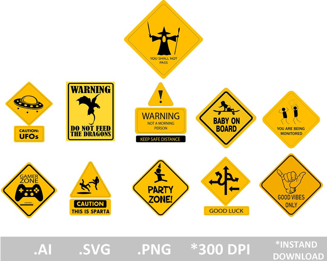 Funny Road Sign Bundle Sticker Instant Download Bandanna Gift - Etsy