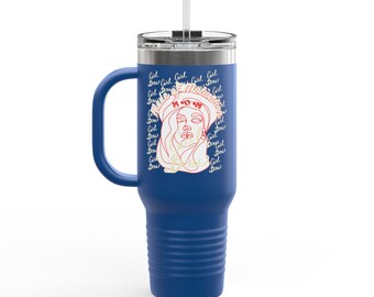 ガールボス｜淡い線画のママ用トラベルマグ｜40オンス（約1.2リットル）断熱マグ