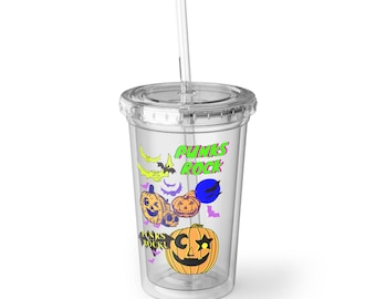 Taza decorativa de acrílico suave de Halloween con temática de punk rock