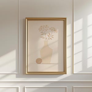 Jarrón minimalista imprimible para sala de estar / Arte mural botánico neutro / Decoración moderna de bodegones / Estética beige / Póster de descarga digital