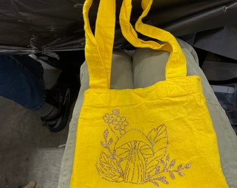 Yellow Sparkly Mushroom tote bag